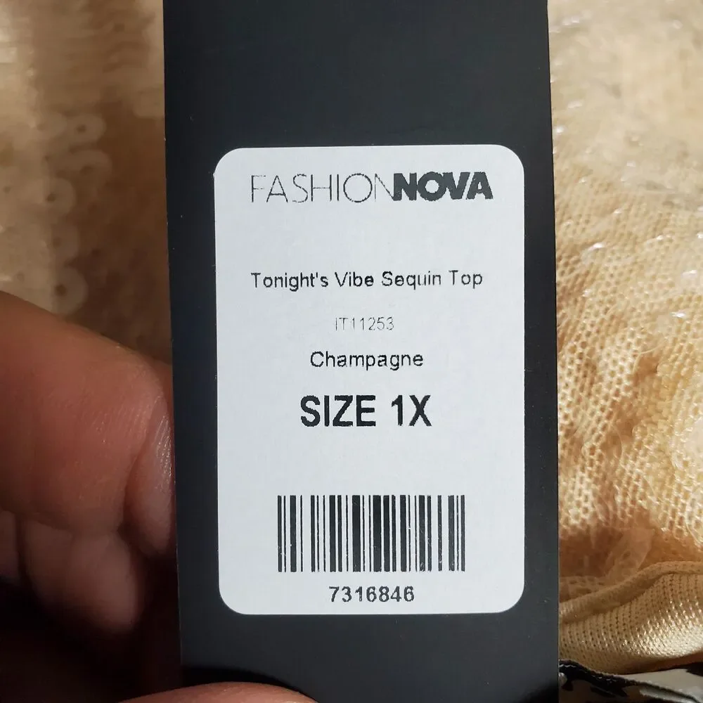 Fashion Nova Champagne Tonight's Vibe Sequin Top Size 1X NWT - Picture 6 of 9